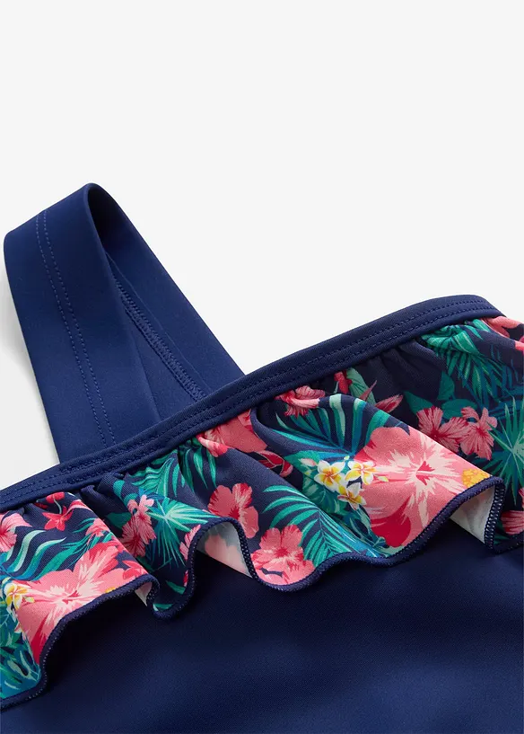 Badedrakt i one shoulder-look med volang, bonprix