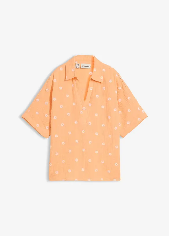 Kortermet bluse av luftig musselin, bonprix