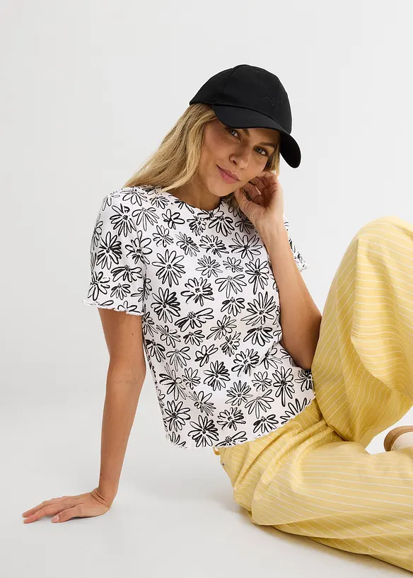 Kort T-skjorte i bomullsmiks, bonprix