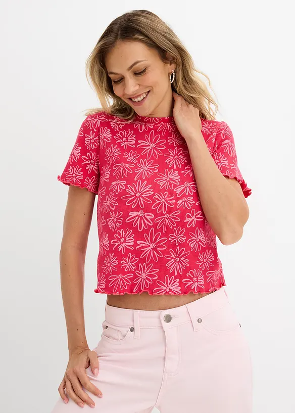 Kort T-skjorte i bomullsmiks, bonprix