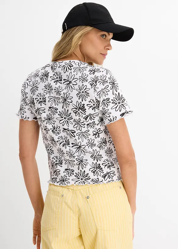 Kort T-skjorte i bomullsmiks, bonprix