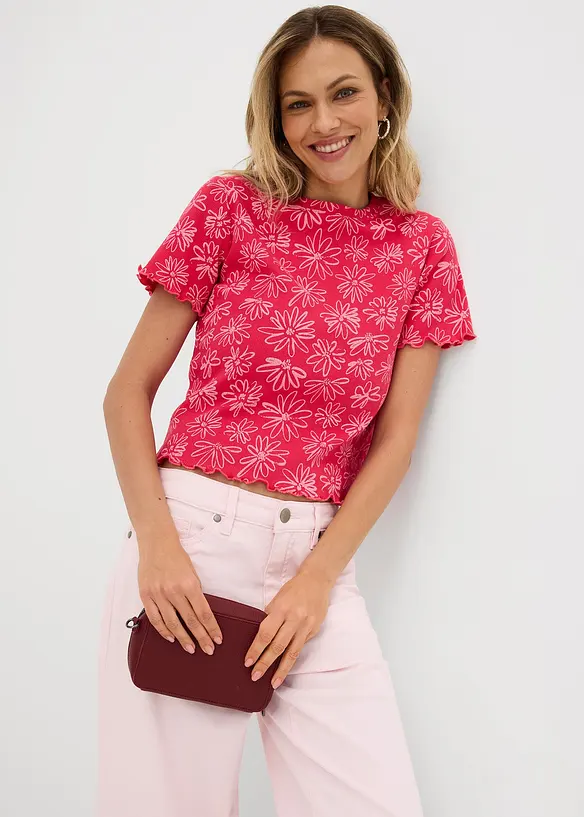 Kort T-skjorte i bomullsmiks, bonprix