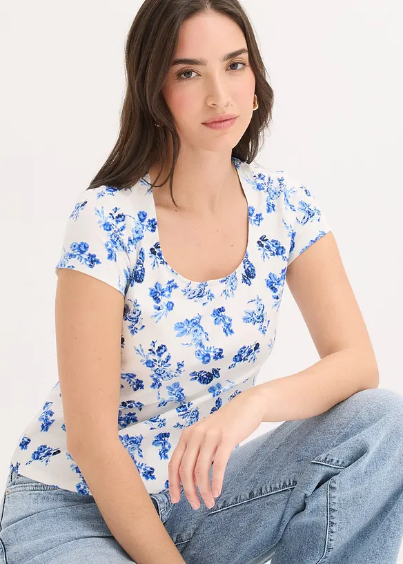 Topp i bomull med elastan, bonprix
