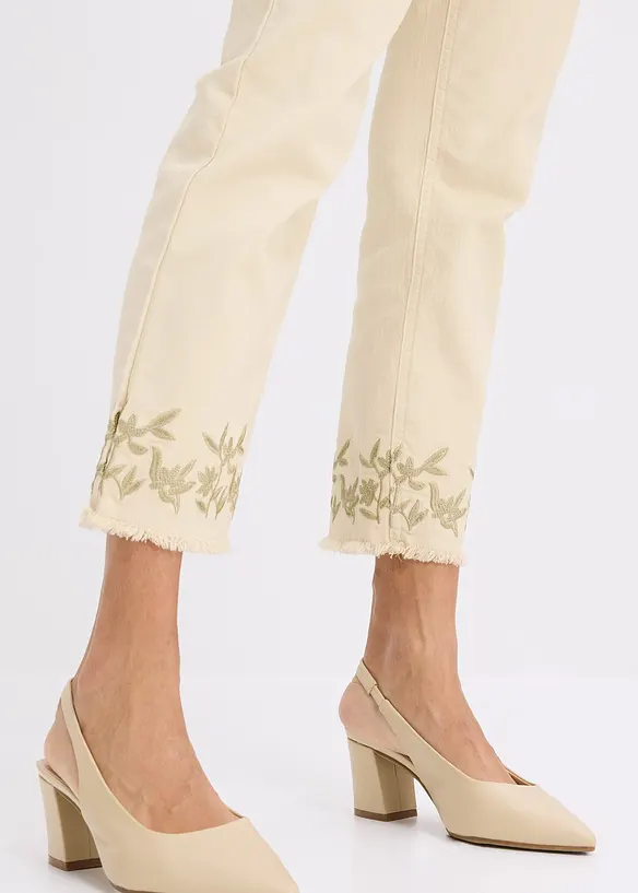 Twillbukse med broderier, bonprix
