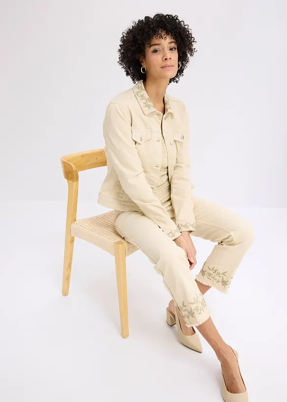 Twillbukse med broderier, bonprix