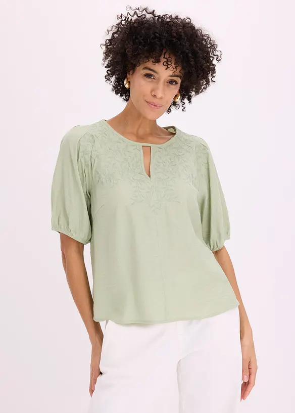 Bluse med broderi, lett transparent, bonprix