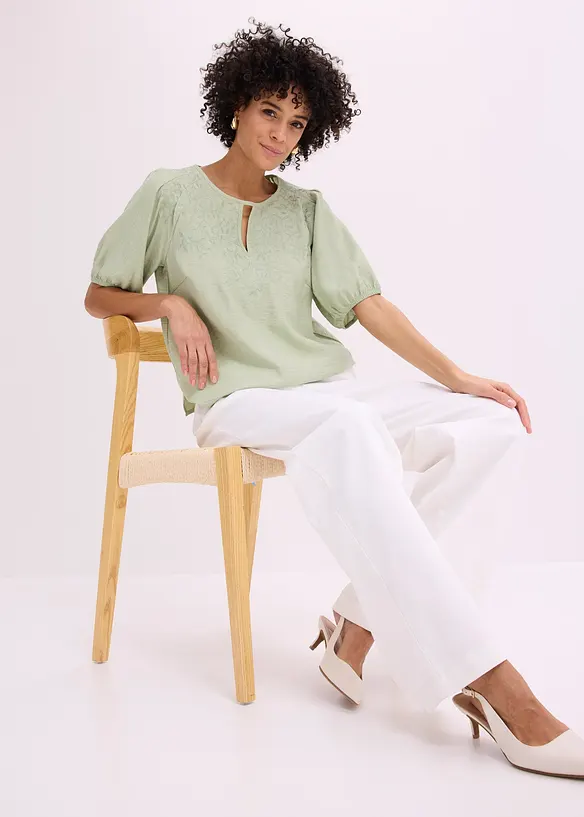 Bluse med broderi, lett transparent, bonprix