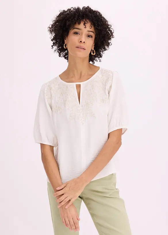 Bluse med broderi, lett transparent, bonprix