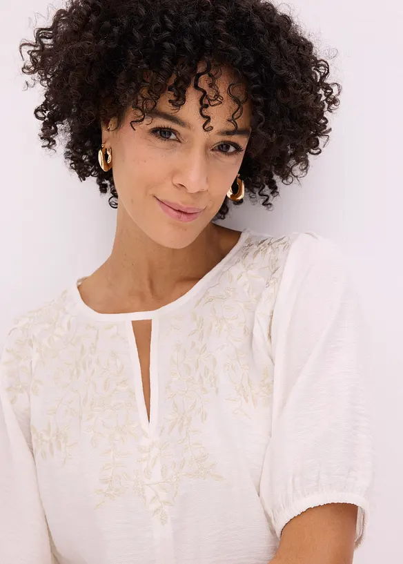 Bluse med broderi, lett transparent, bonprix