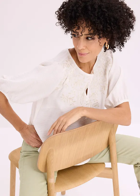 Bluse med broderi, lett transparent, bonprix