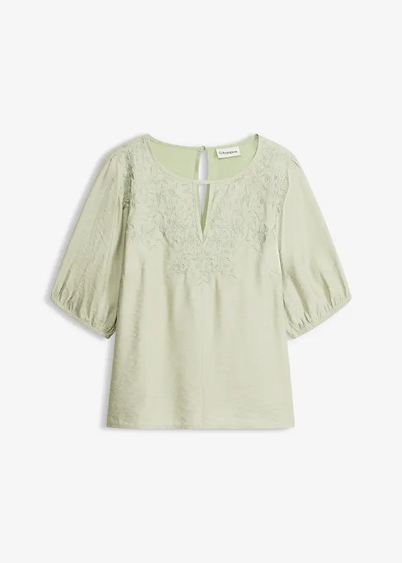 Bluse med broderi, lett transparent, bonprix