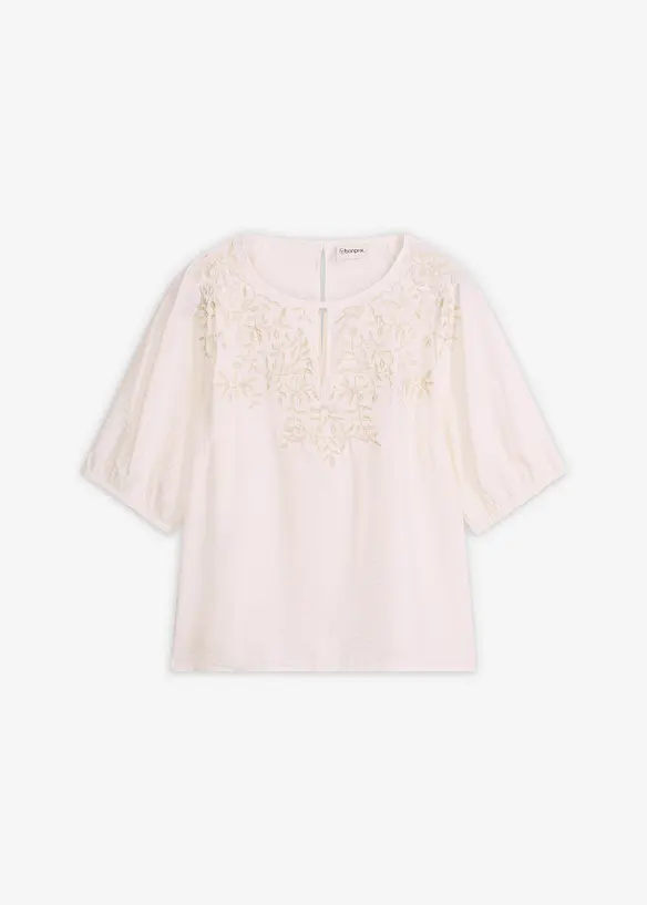 Bluse med broderi, lett transparent, bonprix