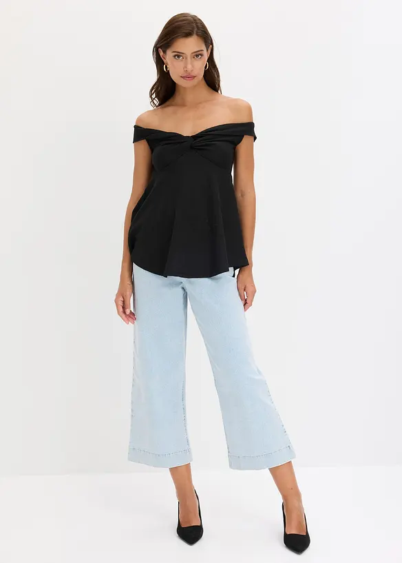 Cold shoulder-topp i strukturmateriale, bonprix