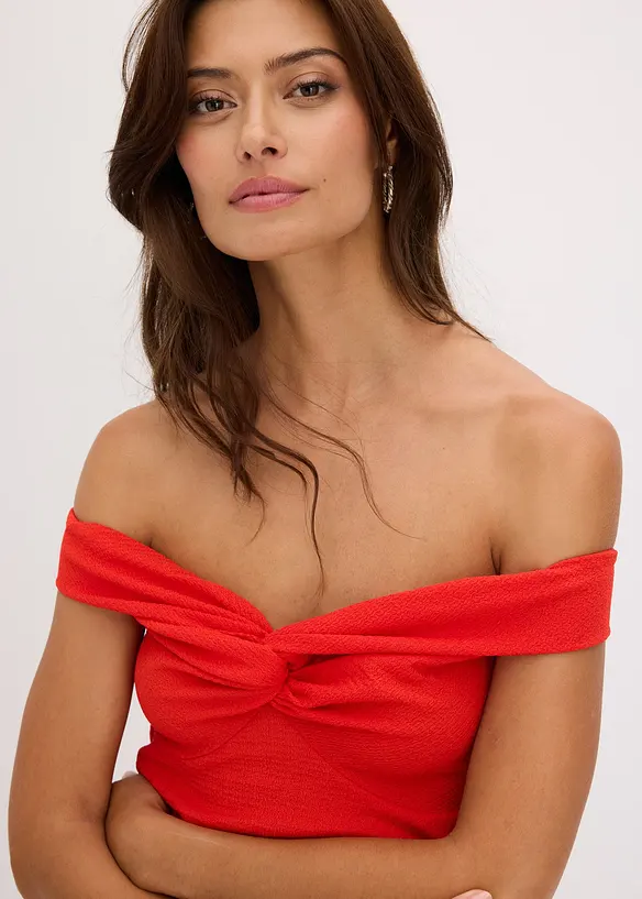 Cold shoulder-topp i strukturmateriale, bonprix