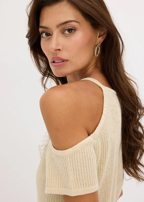 Strikket topp med blonder, bonprix