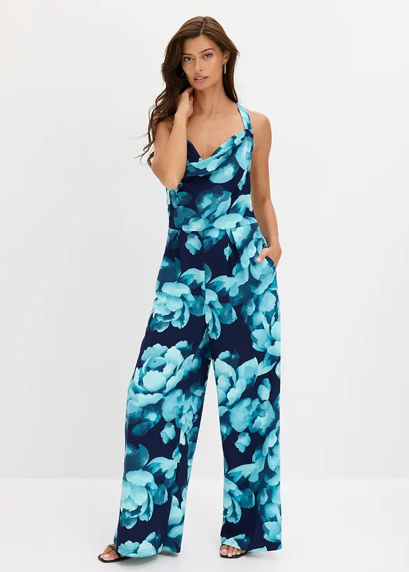 Jersey jumpsuit med drapert utringning, bonprix