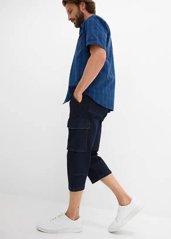 3/4-cargojeans med stretch og belte, Relaxed fit, bonprix