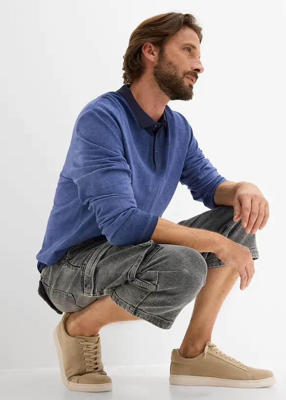 3/4-cargojeans med stretch og belte, Relaxed fit, bonprix