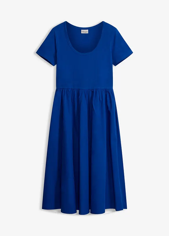 Jerseykjole med korte ermer og lommer i materialmiks, bonprix