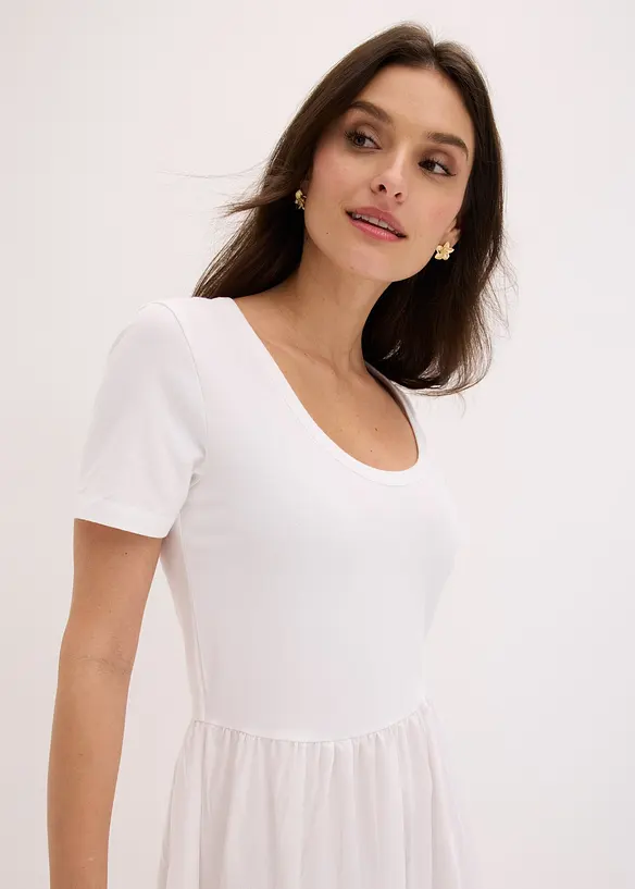 Jerseykjole med korte ermer og lommer i materialmiks, bonprix