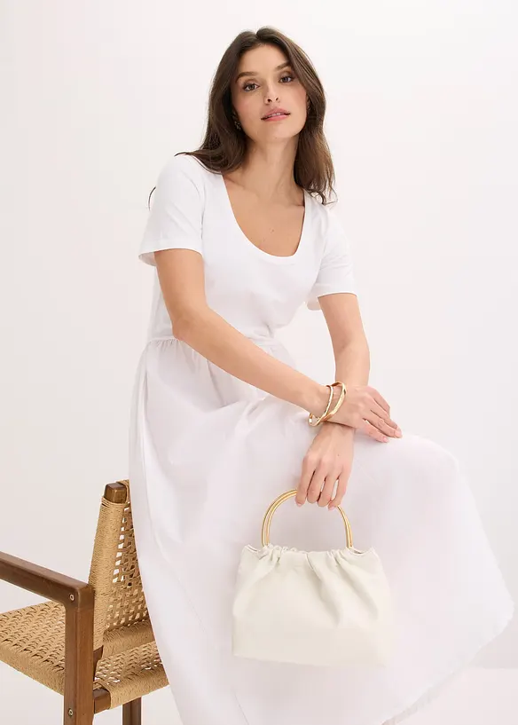 Jerseykjole med korte ermer og lommer i materialmiks, bonprix