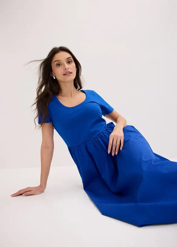 Jerseykjole med korte ermer og lommer i materialmiks, bonprix