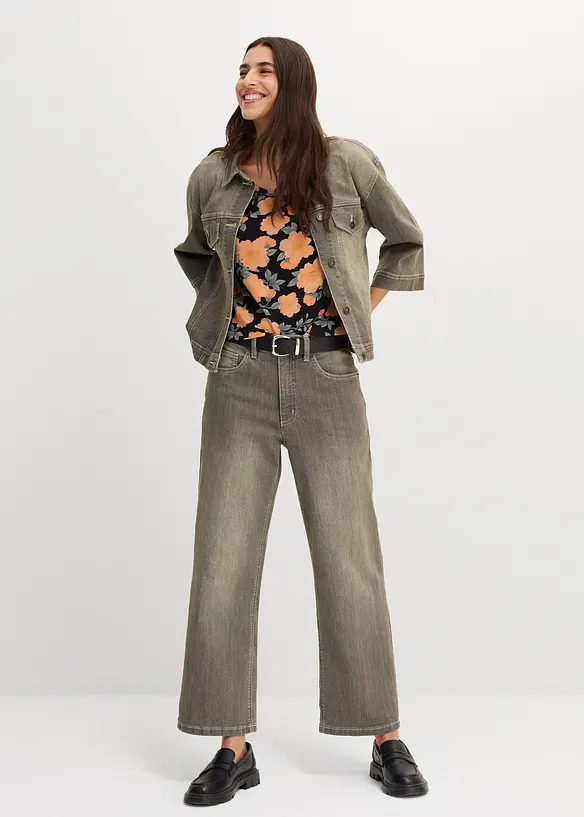 Wide Leg-jeans High Waist, cropped, bonprix