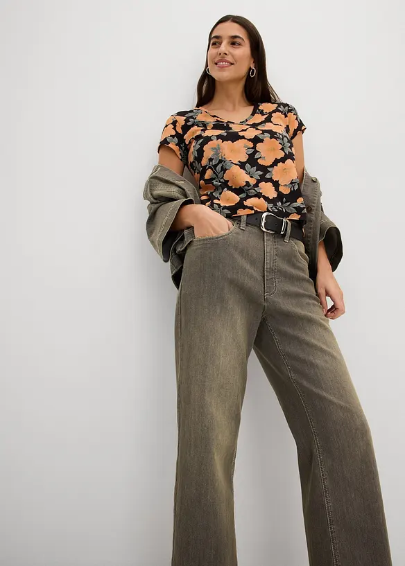 Wide Leg-jeans High Waist, cropped, bonprix