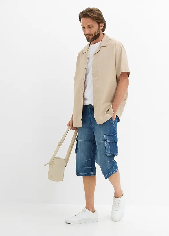 Lang bermudashorts i lett denim med elastisk linning, Regular fit, bonprix