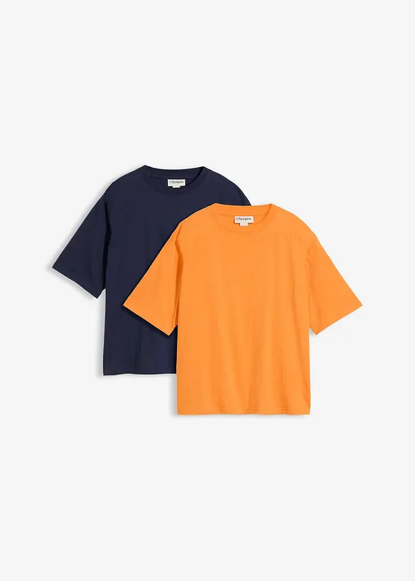 Boxy topp i flammegarn i 100% &oslash;kologisk bomull (2-pack), bonprix