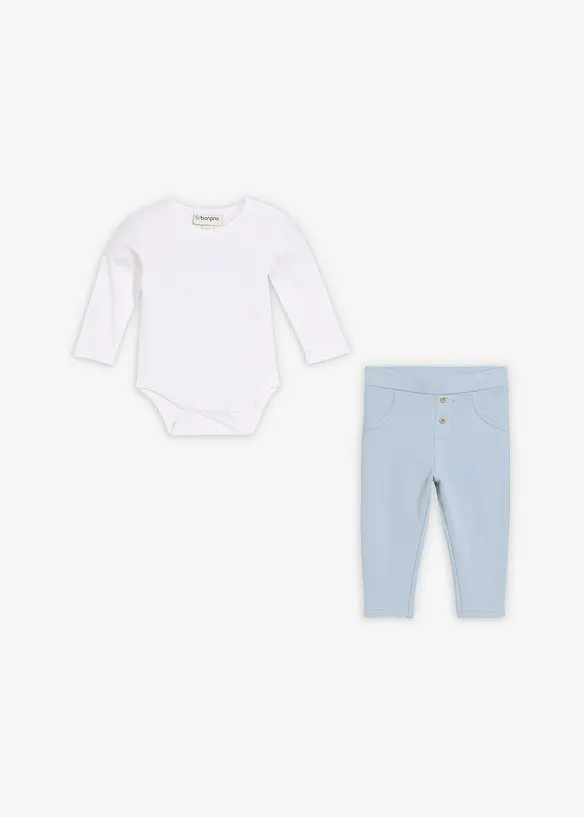 Langermet body og bukse i &oslash;kologisk bomull (2-delt sett), bonprix
