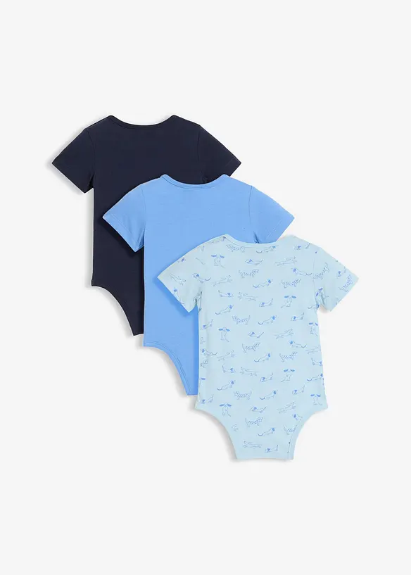 Kortermet body i 100% &oslash;kologisk bomull (3-pack), bonprix