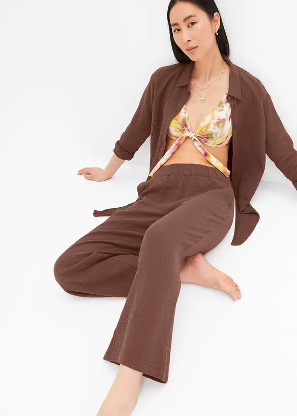 Bukse i bomullsmusselin med vide ben, bonprix