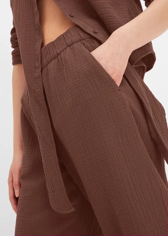 Bukse i bomullsmusselin med vide ben, bonprix