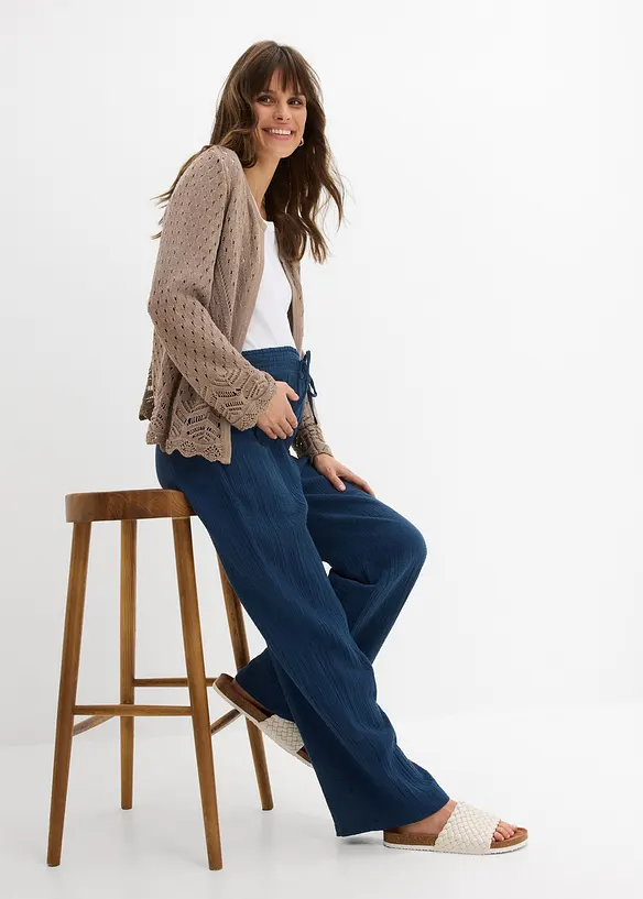 Behagelig mammabukse med vaflet linning av 100% bomullsmuselin, bonprix