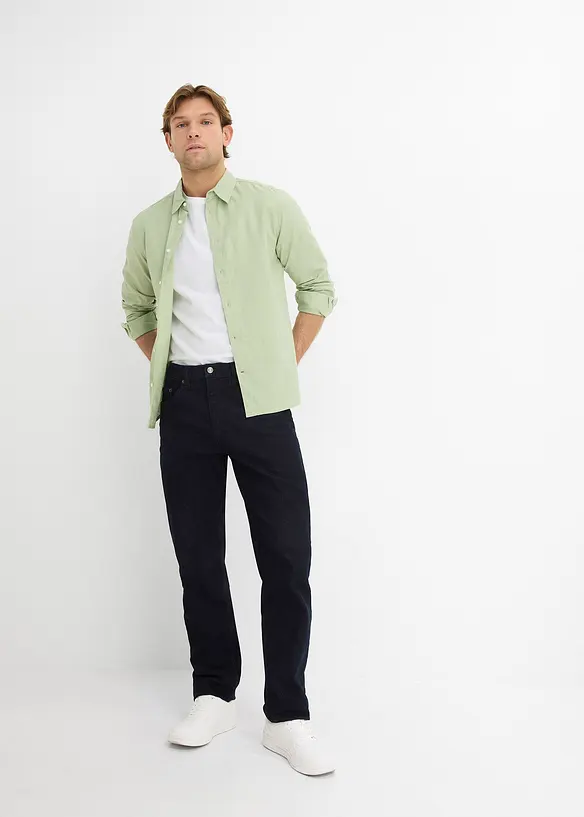 Langarmet skjorte av kj&oslash;lende linmiks, Modern Fit, bonprix