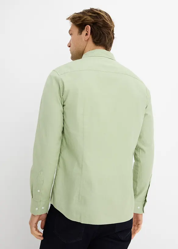 Langarmet skjorte av kj&oslash;lende linmiks, Modern Fit, bonprix