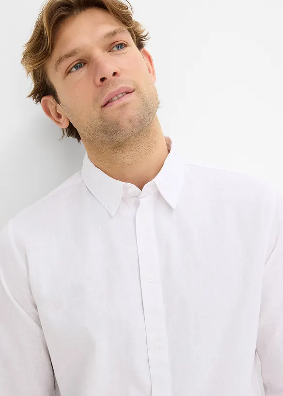 Langarmet skjorte av kj&oslash;lende linmiks, Modern Fit, bonprix