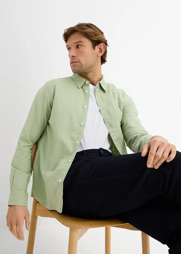 Langarmet skjorte av kj&oslash;lende linmiks, Modern Fit, bonprix