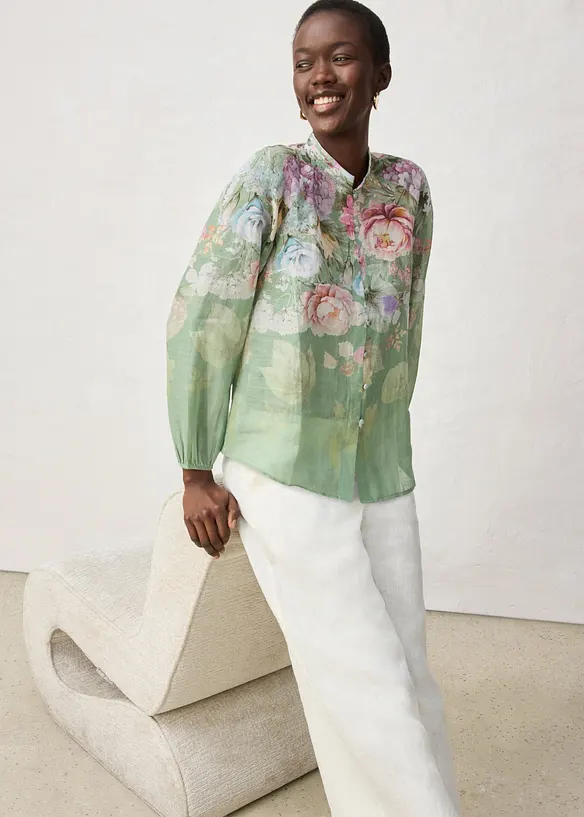 Tunikabluse i kj&oslash;lende ramie-materiale, bonprix