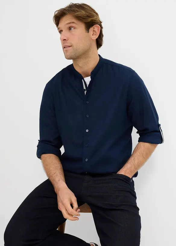 Langarmet skjorte av kj&oslash;lende linmiks, bonprix