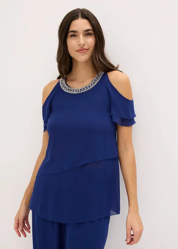 Bluse i lett chiffon med strasspynt, bonprix
