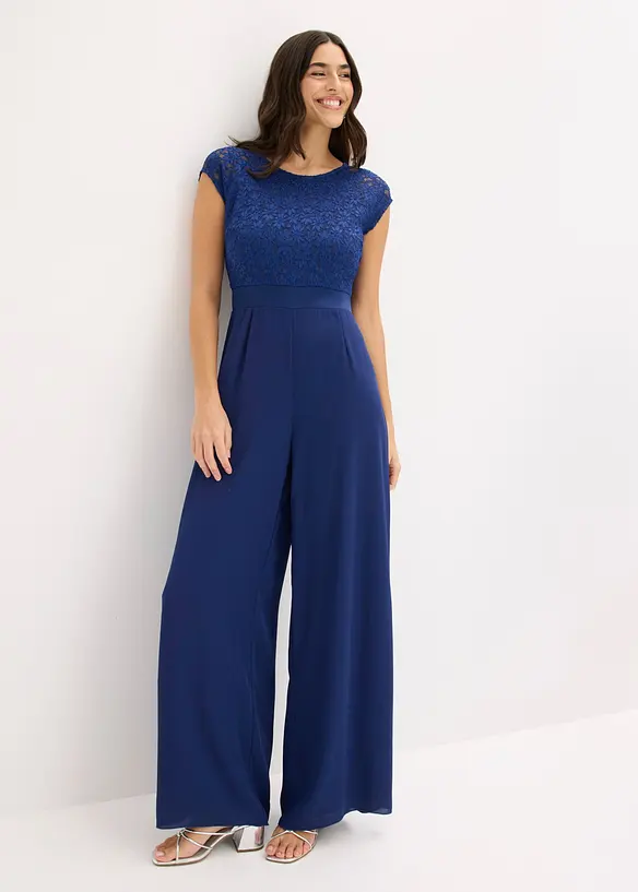 Jumpsuit i lett chiffon med blonder, bonprix