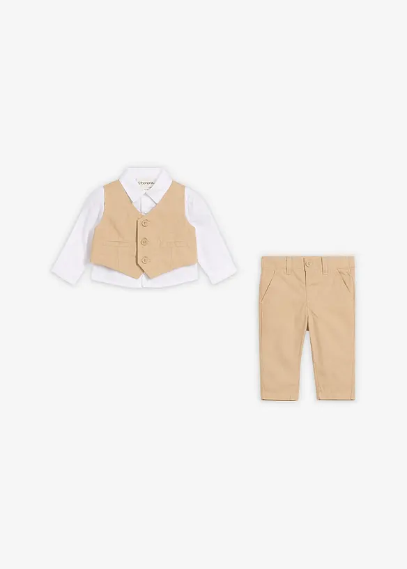 Dress-sett med skjorte, vest og bukse av 100% bomull (3-delt sett), bonprix