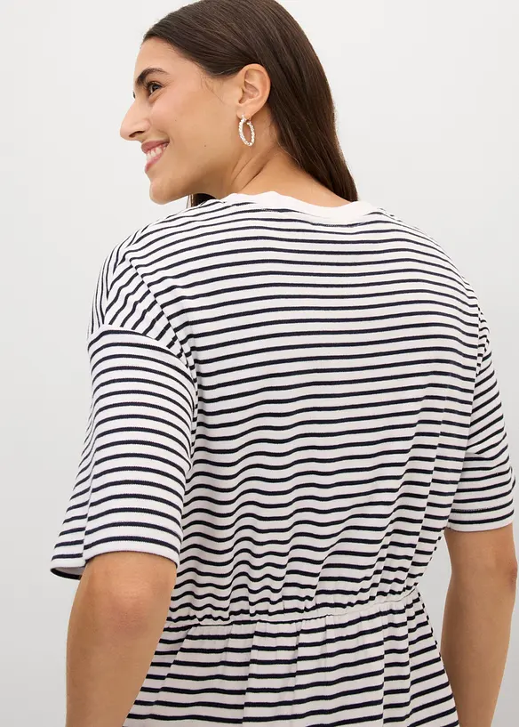 Stripete jerseykjole med broderi, bonprix