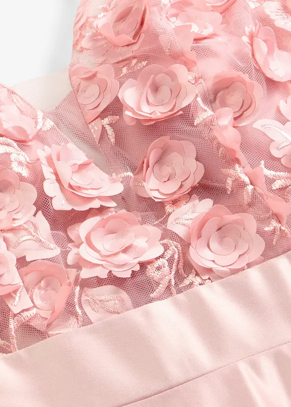 Selskapskjole i blank sateng med blomsterapplikasjon, bonprix