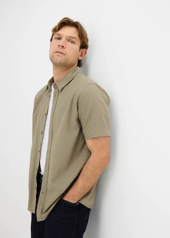 Kortermet skjorte i luftig linmiks, bonprix