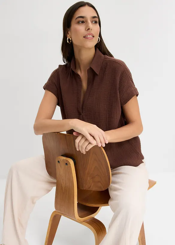 Kortermet musselinbluse, bonprix