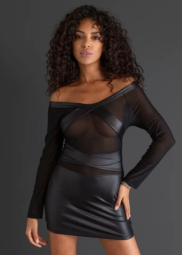 Kjole i wet look, bonprix