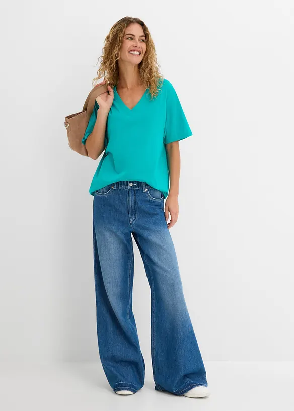 Vid, lang topp med V-hals, kortermet (5-pack), bonprix